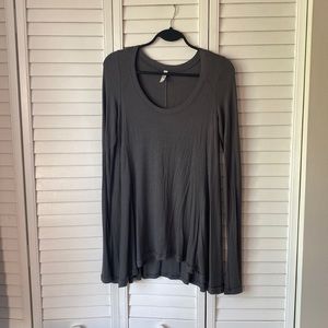 Free People Gray Ribbed Knit Long Sleeve Tunic Top